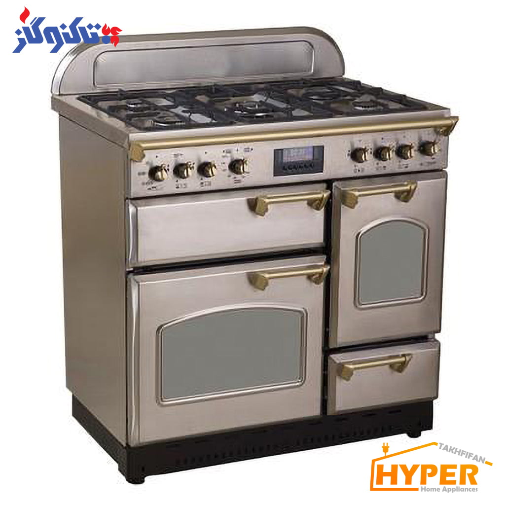 اجاق گاز تاکنوگاز مدل فالکون 5B-SS استیل با دستگیره طلایی و صفحه استیل