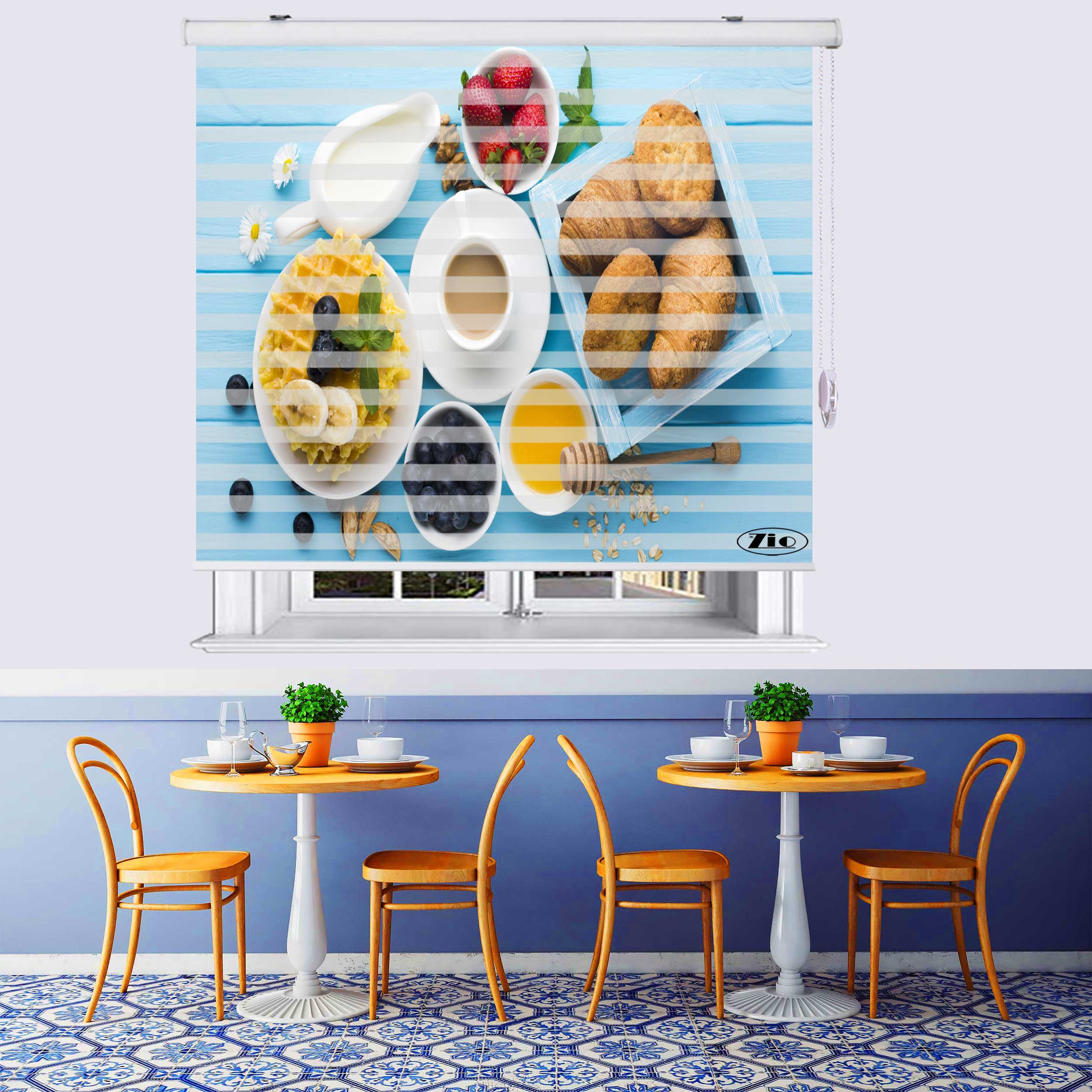 پرده زبرا زیو طرح صبحانه B2 سایز 200x280 سانتی متر