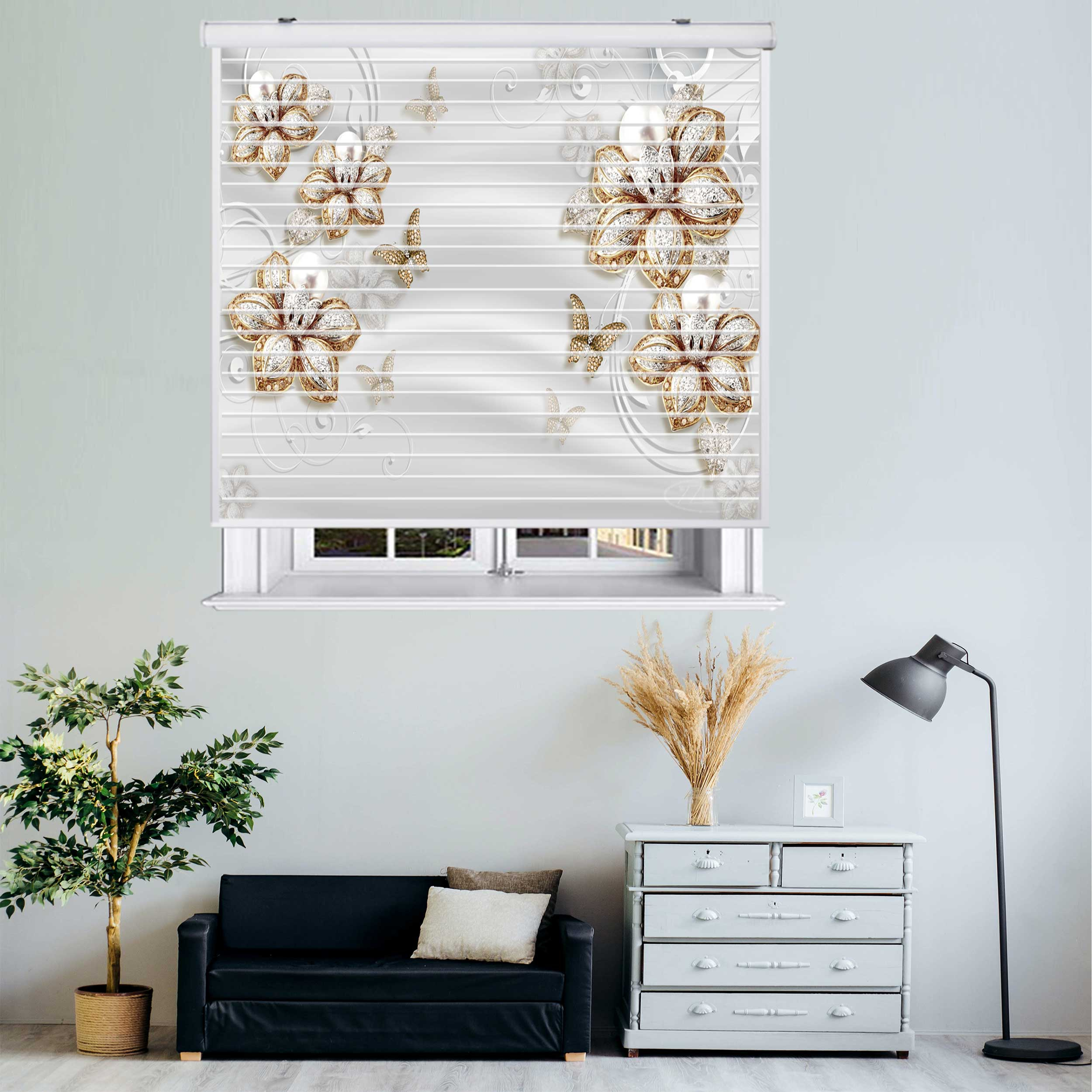 پرده زبرا زیو مدل سیلوئت 3D1277 سایز 150x150 سانتی متر