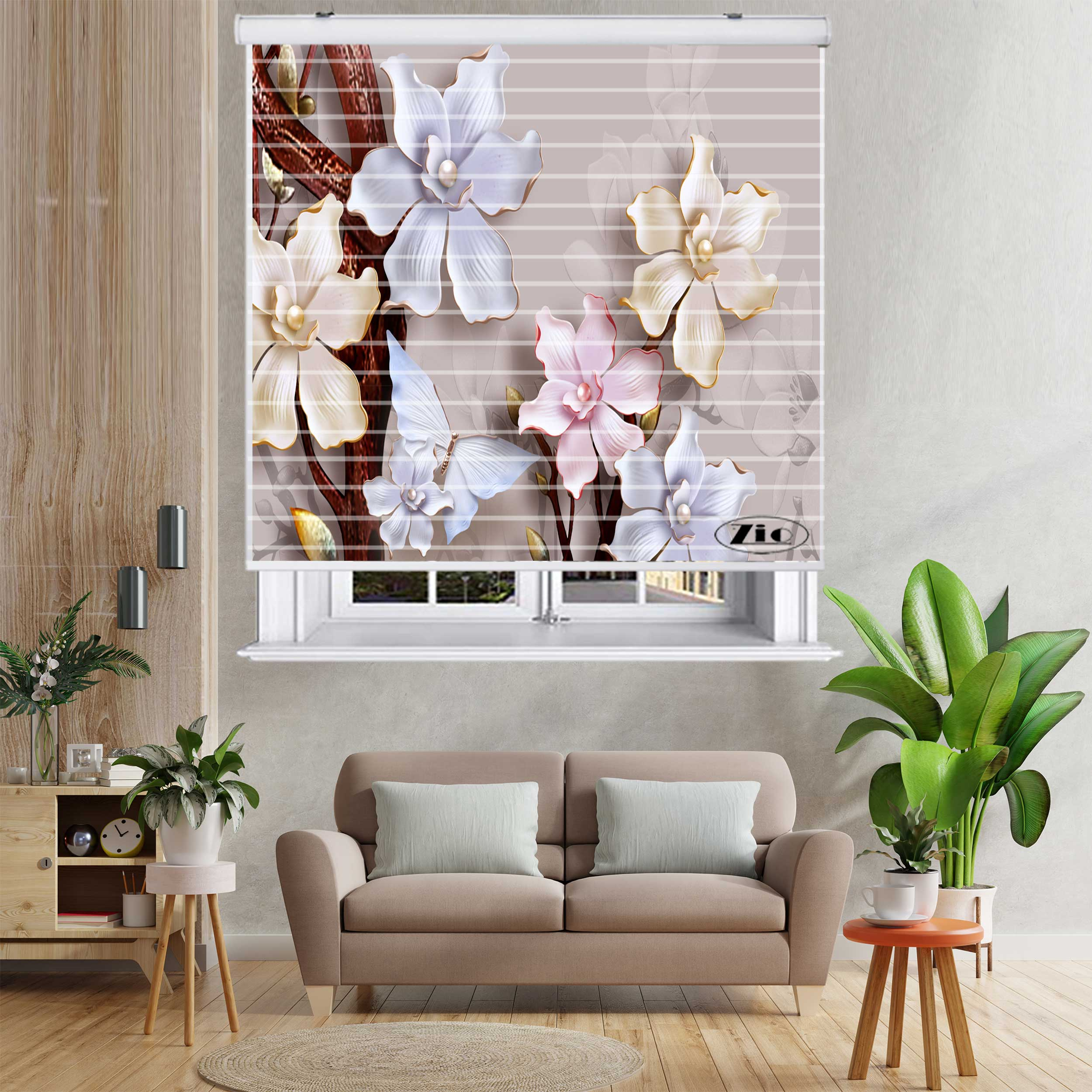 پرده زبرا زیو مدل سیلوئت کد 3D1193 سایز 150x150 سانتی متر