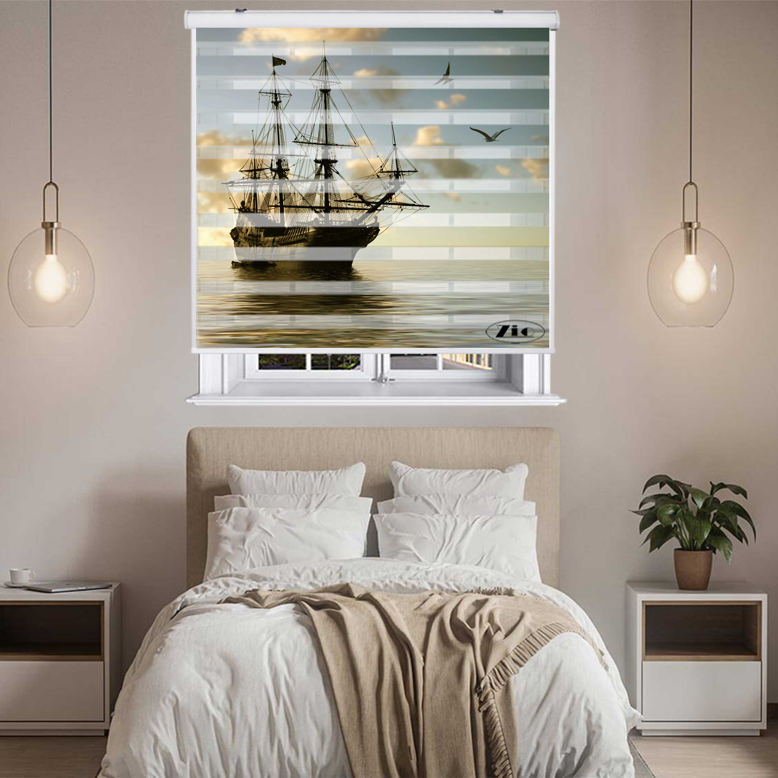 پرده زبرا زیو کد OV 7018 سایز 150x150 سانتی متر