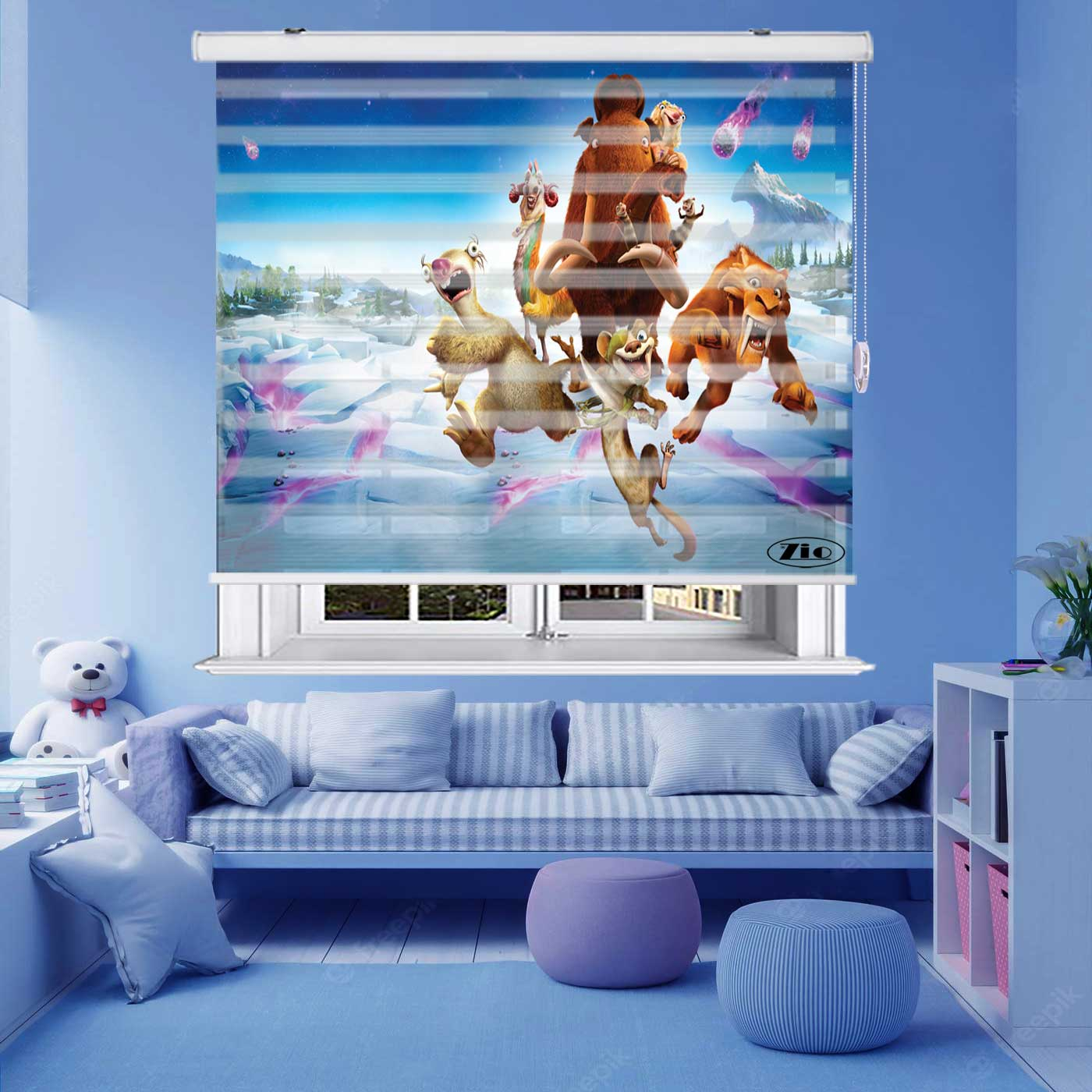 پرده زبرا زیو طرح عصر یخبندان K3128 سایز 100x280 سانتی متر
