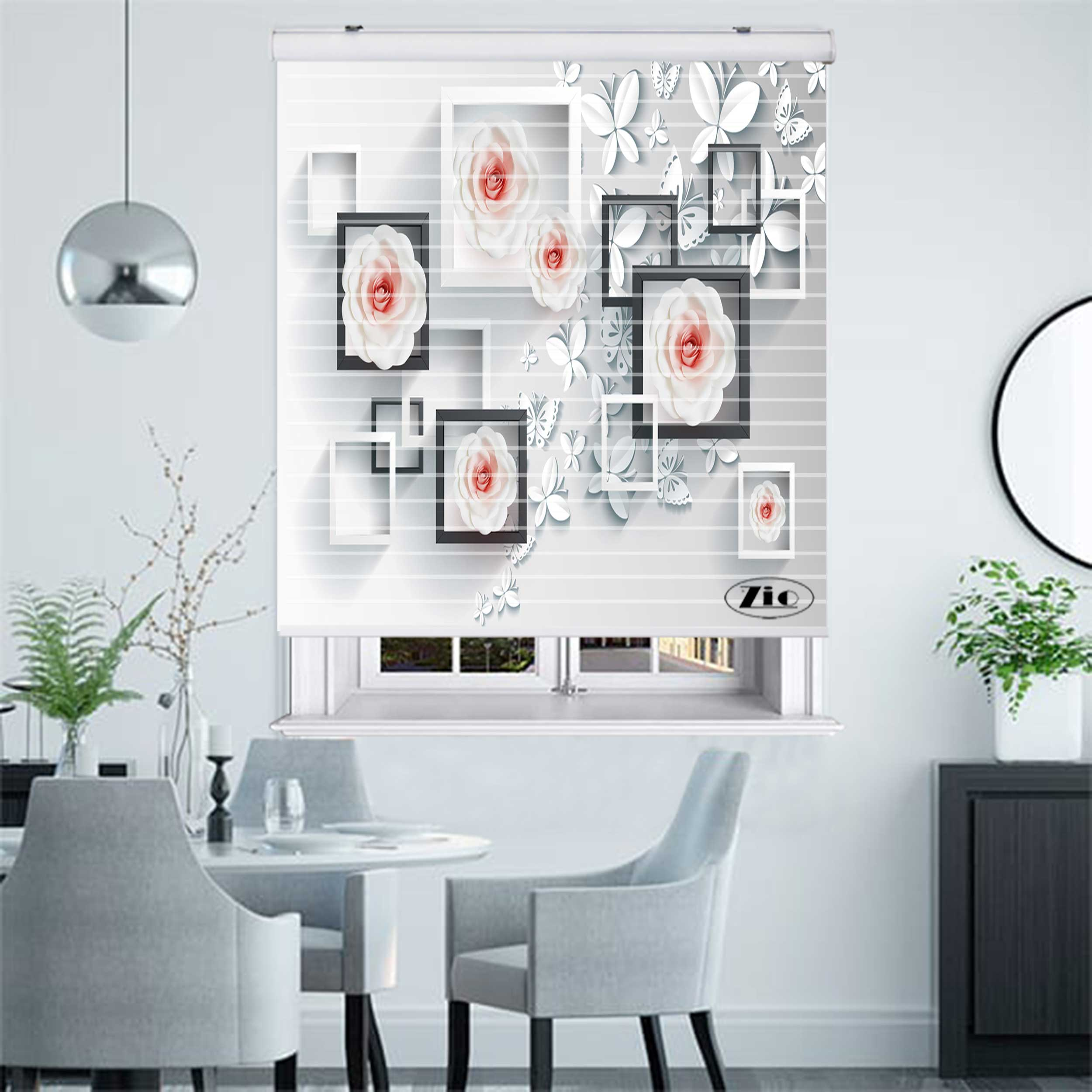 پرده زبرا زیو مدل سیلوئت کد 3D1160 سایز 150x150 سانتی متر