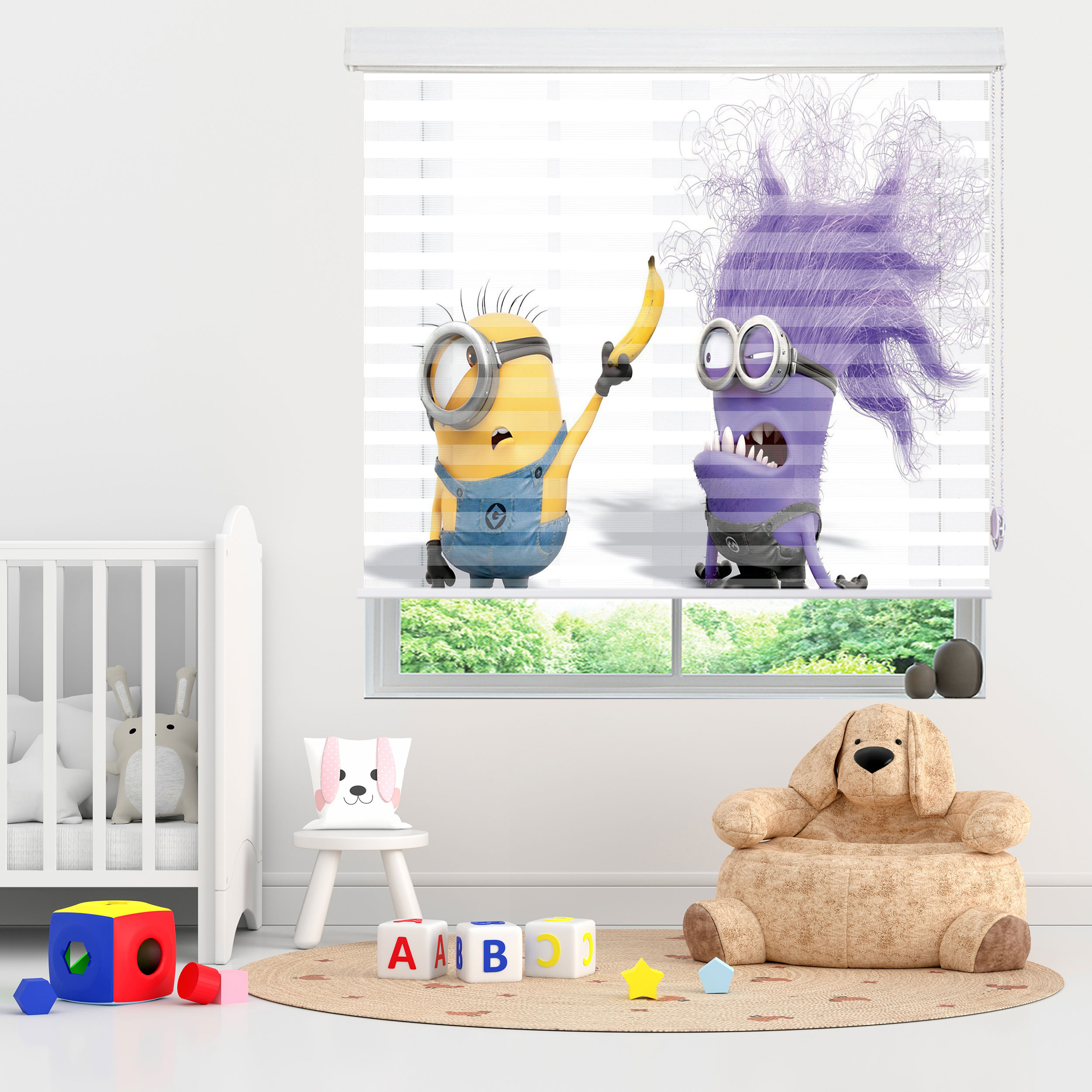 پرده زبرا زیو مدل مینیون ها کد K3108 سایز 100x280 سانتی متر