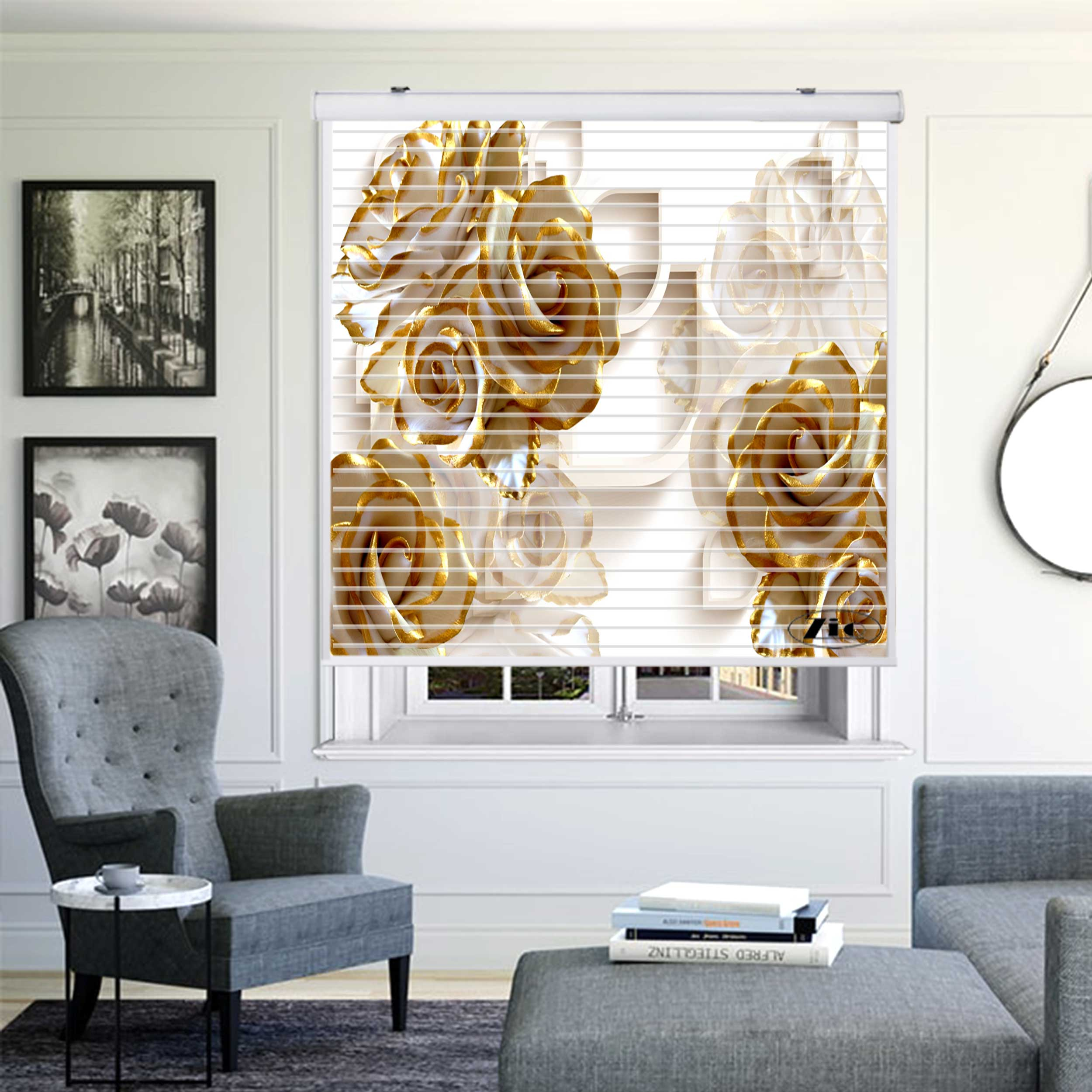 پرده زبرا زیو مدل سیلوئت 3D1374 سایز 150x150 سانتی متر