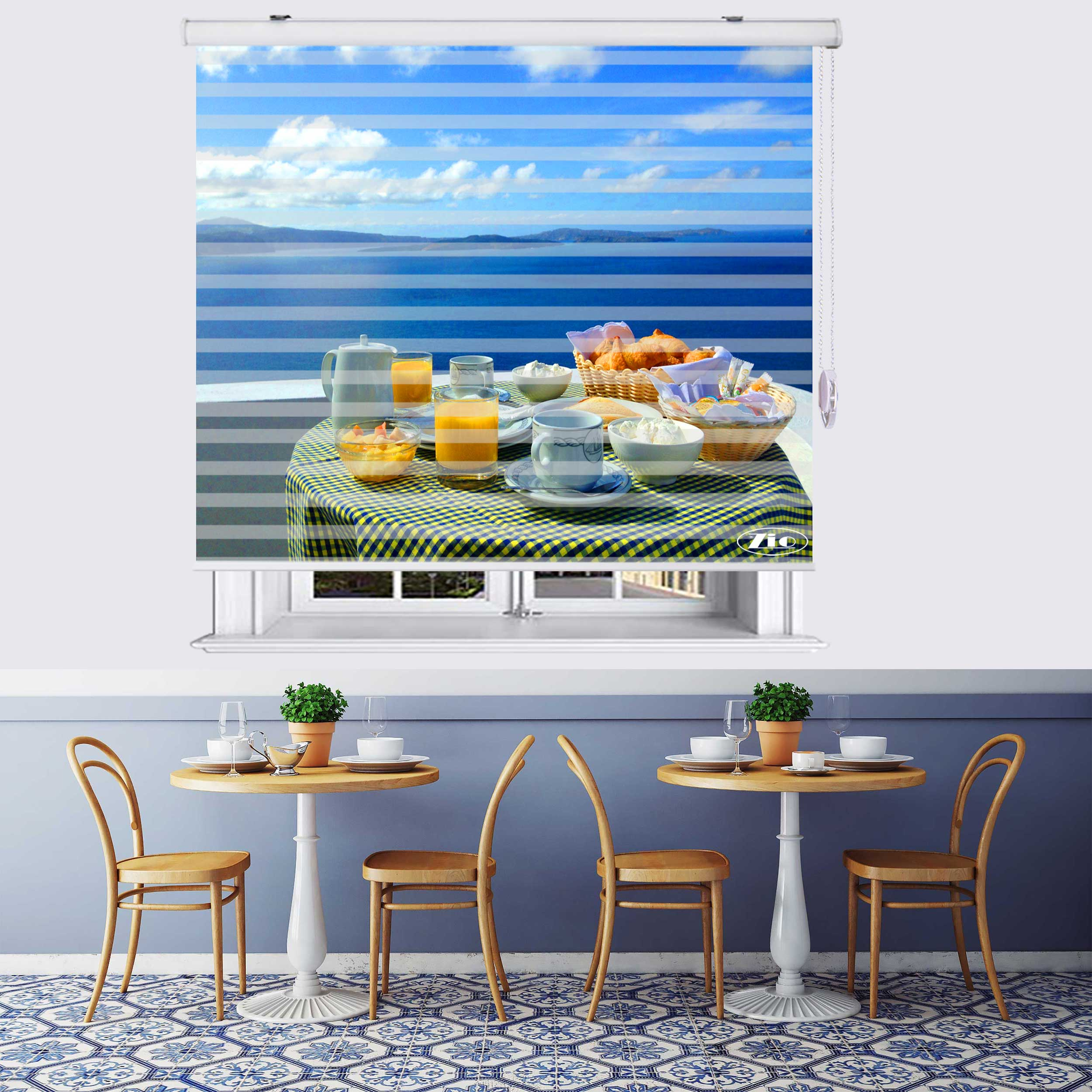 پرده زبرا زیو طرح صبحانه کد B7 سایز 200x200 سانتی متر