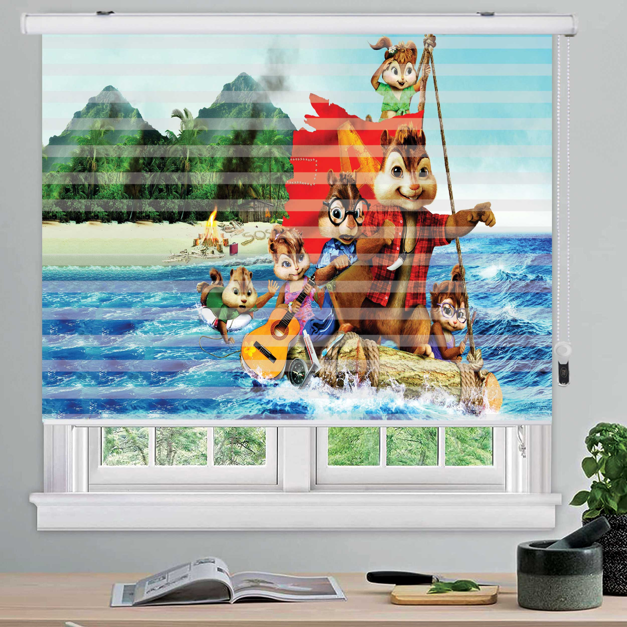 پرده زبرا زیو مدل آلوین و سنجاب ها k3115 سایز 150x200 سانتی متر