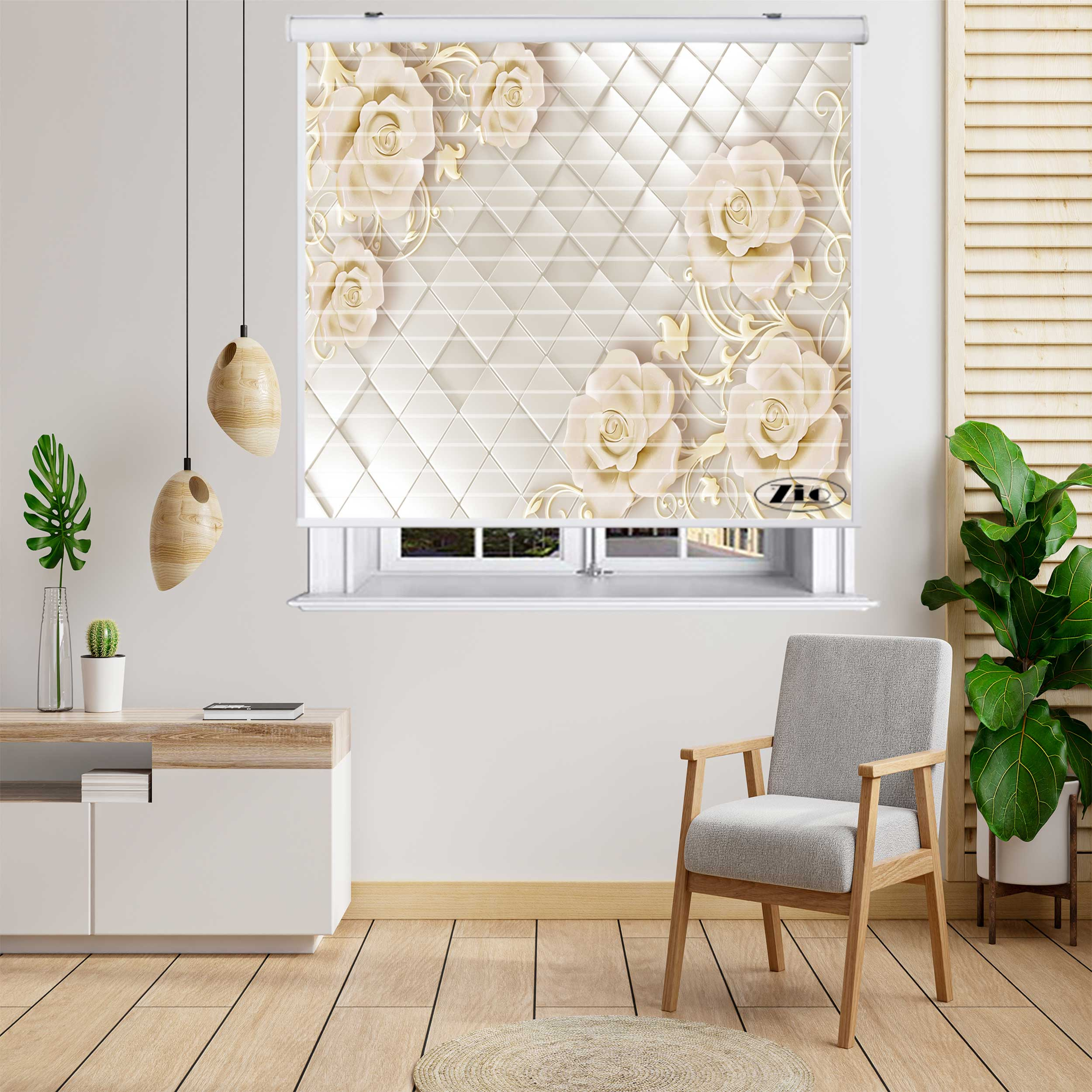 پرده زبرا زیو مدل سیلوئت 3D1208 سایز 150x150 سانتی متر