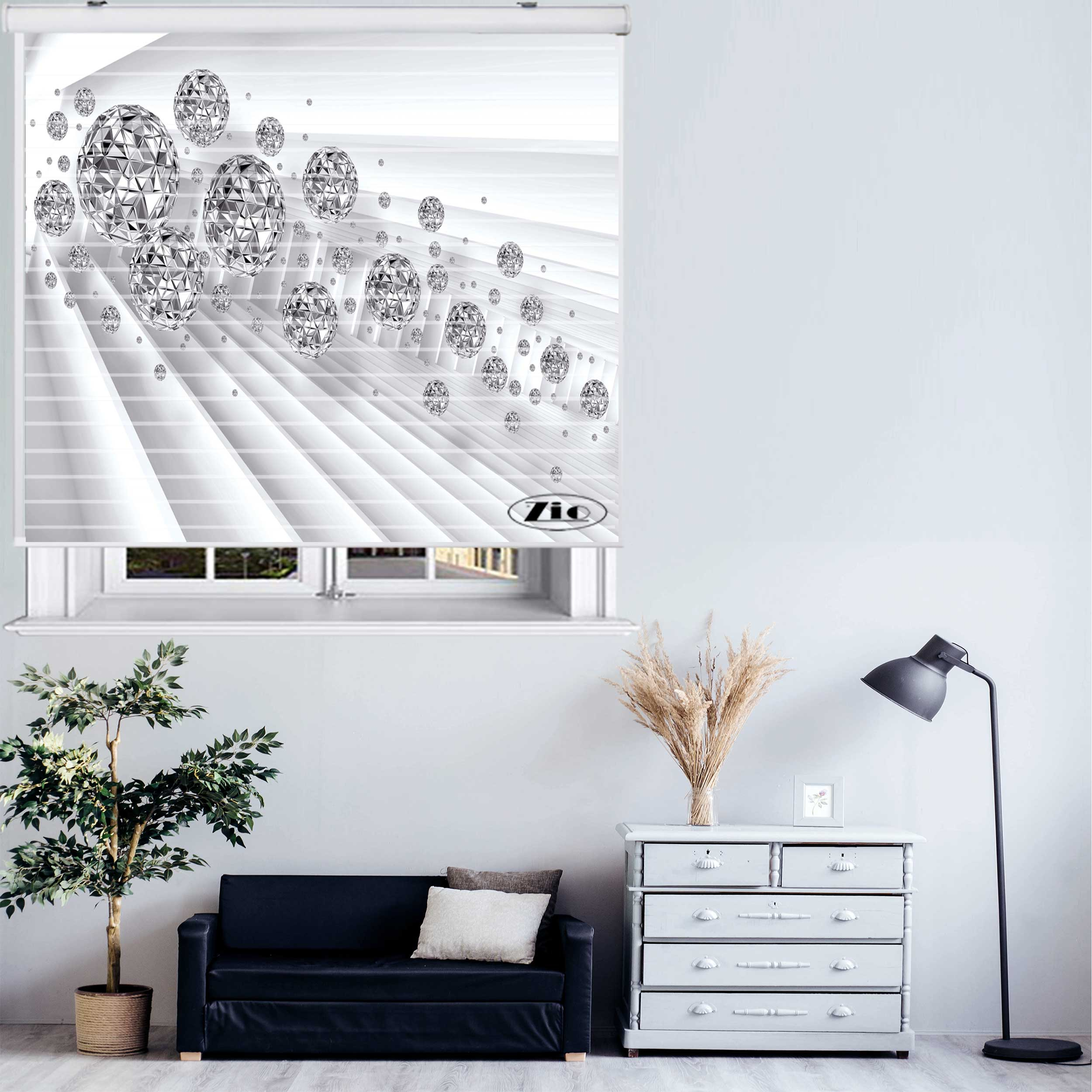 پرده زبرا زیو مدل سیلوئت کد 3D1177 سایز 150x150 سانتی متر