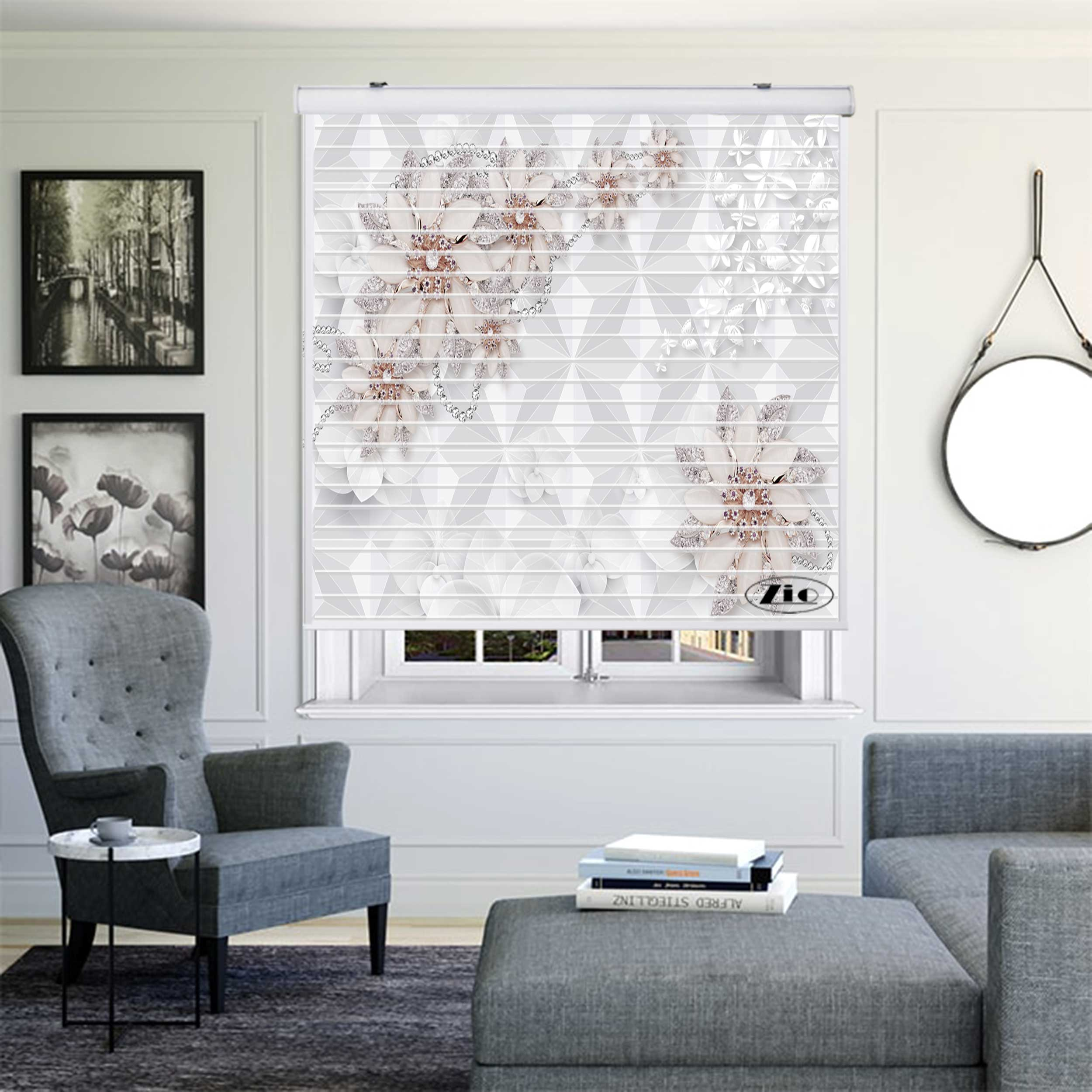 پرده زبرا زیو مدل سیلوئت 3D1288 سایز 150x150 سانتی متر