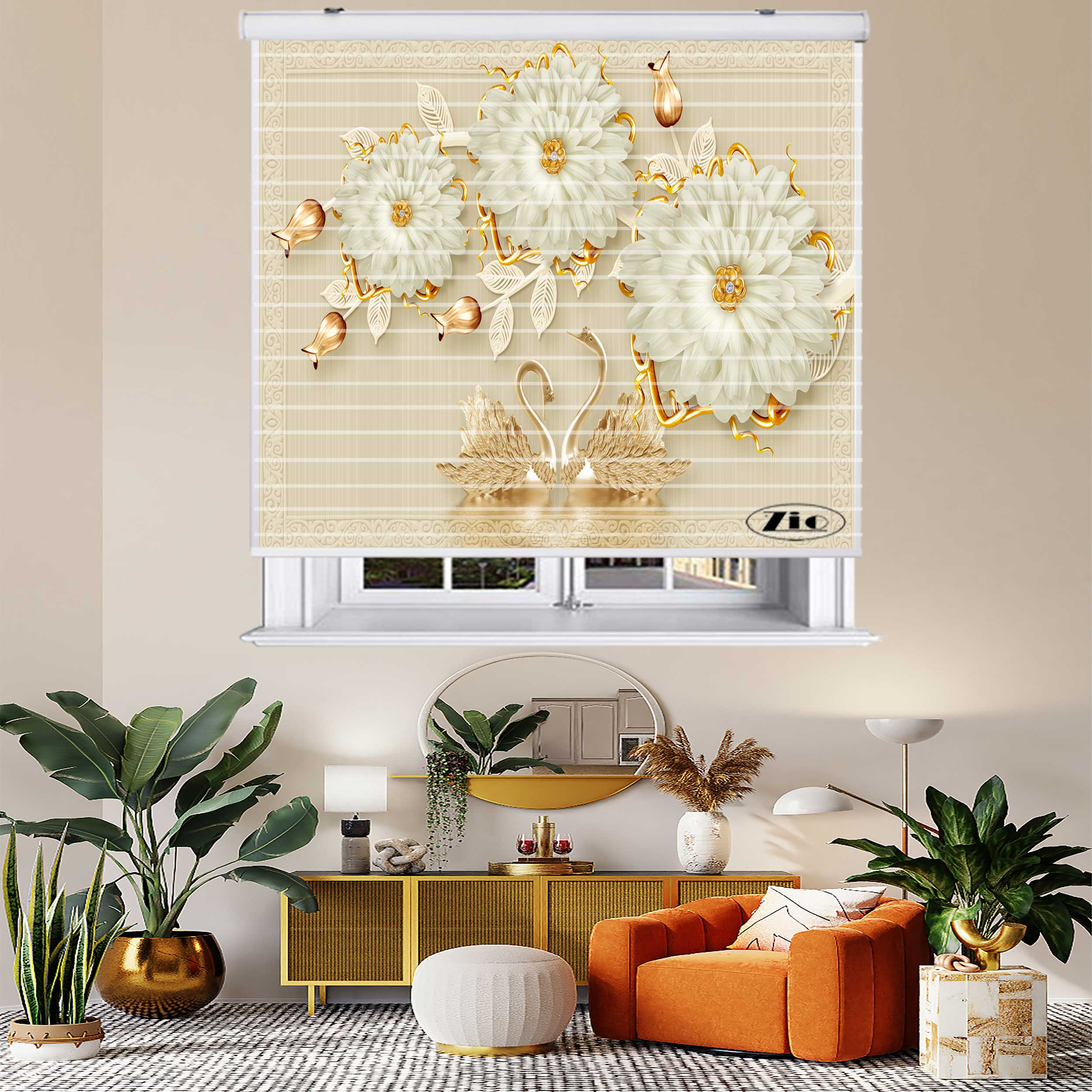 پرده زبرا زیو مدل سیلوئت کد 3D1165 سایز 150x150 سانتی متر