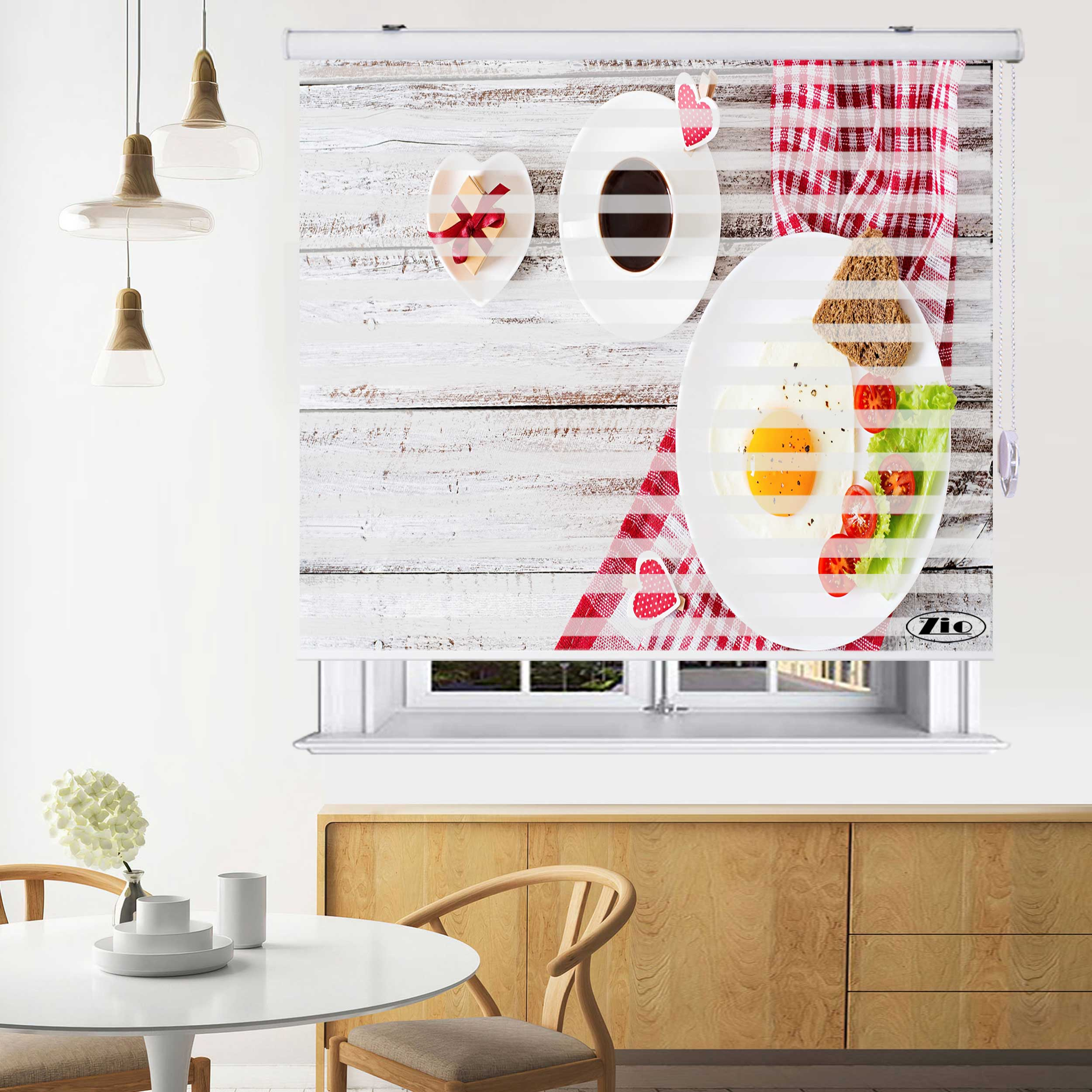 پرده زبرا زیو طرح صبحانه B1 سایز 100x280 سانتی متر