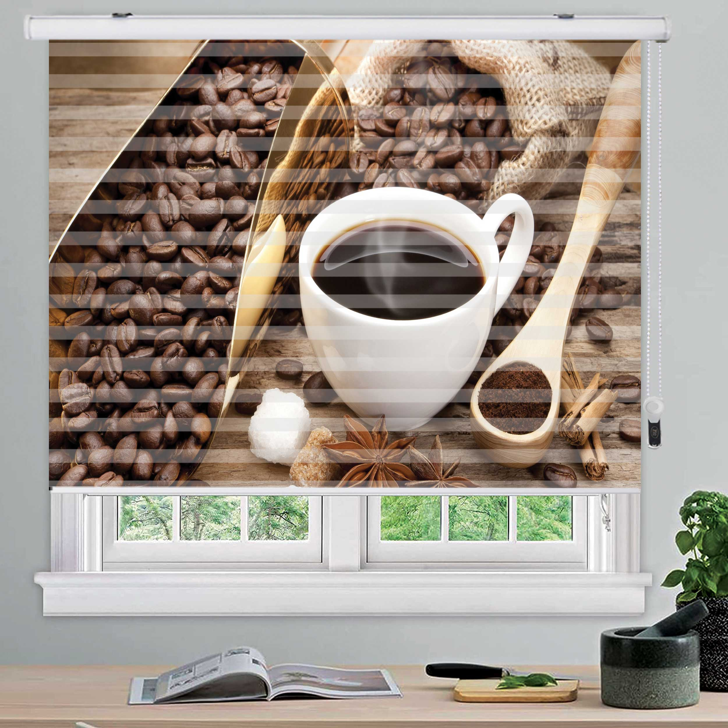پرده زبرا زیو طرح قهوه کد Coffee 9 سایز 150x200 سانتی متر