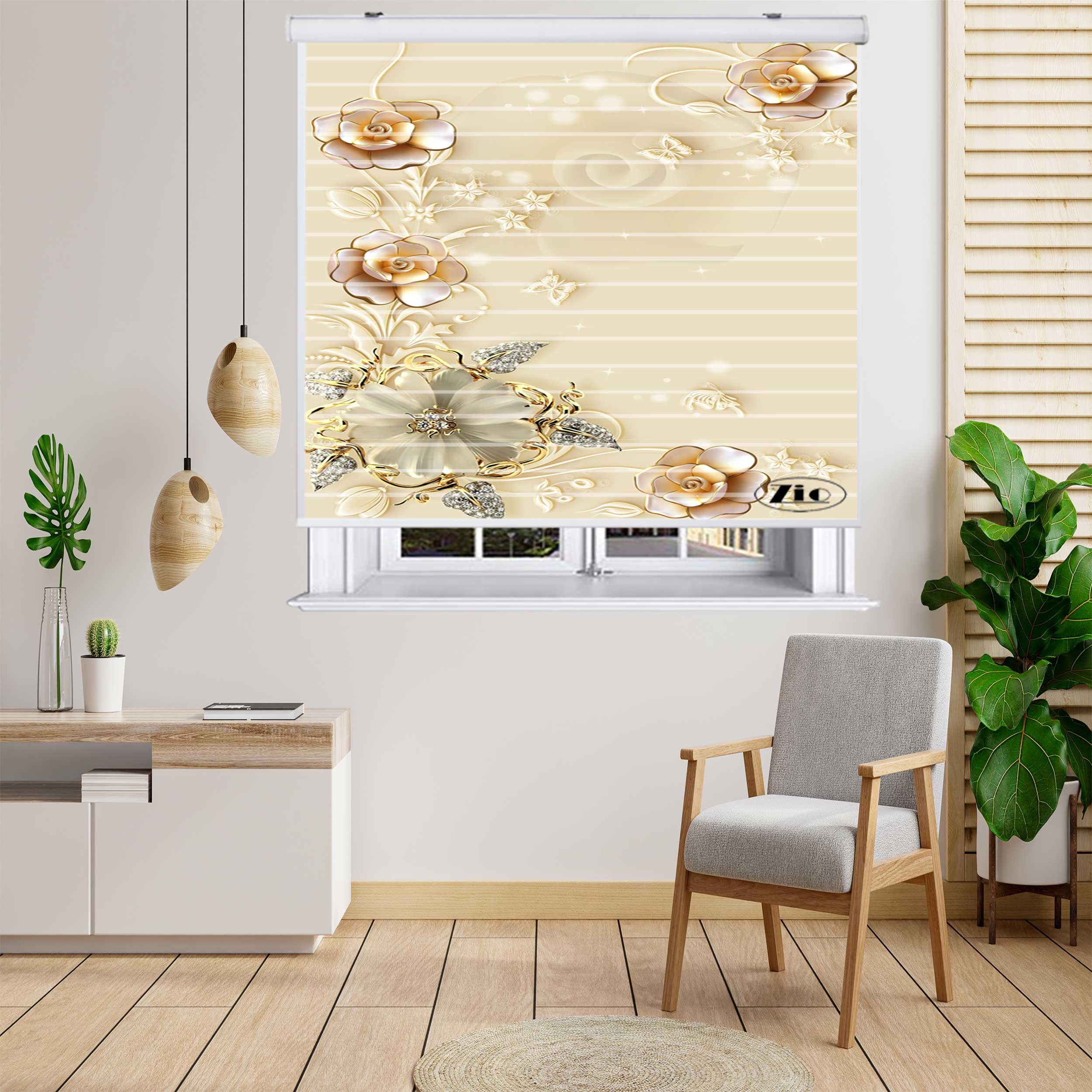 پرده زبرا زیو مدل سیلوئت کد 3D1207 سایز 150x150 سانتی متر