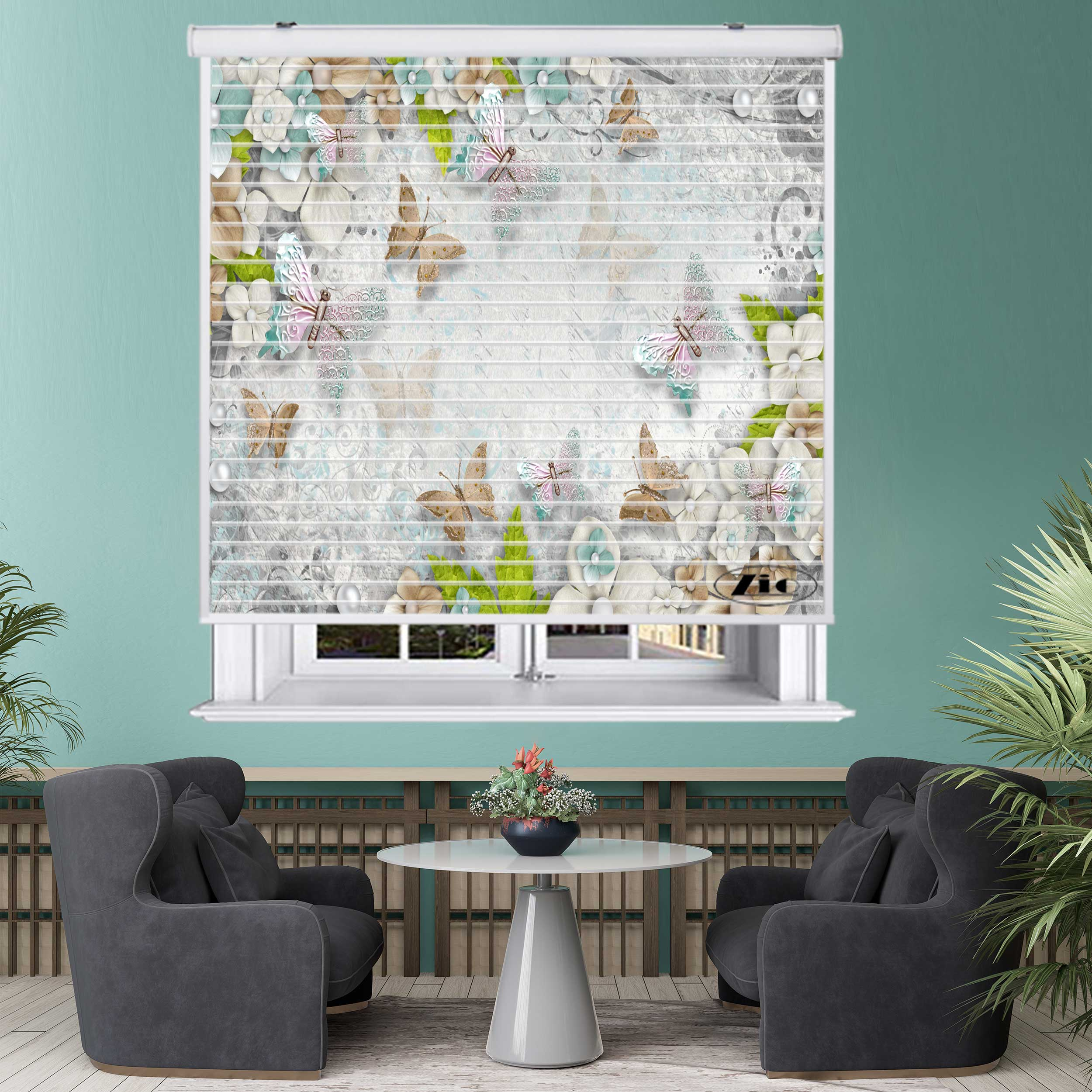 پرده زبرا زیو مدل سیلوئت 3D1498 سایز 150x150 سانتی متر