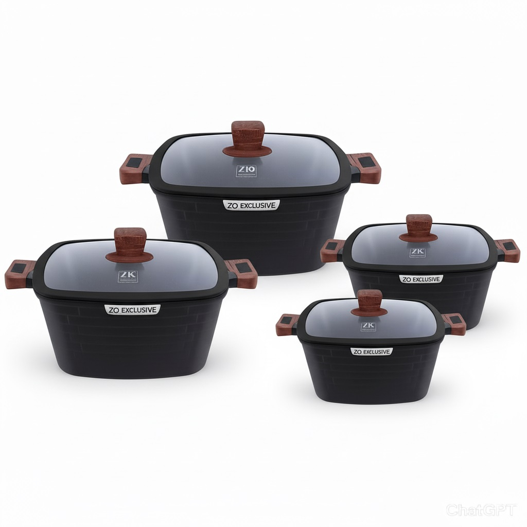 سرویس قابلمه و تابه گرانیتی ۱۰ پارچه زیو مدل ZCS-8550CASTLE BLACK SERIES