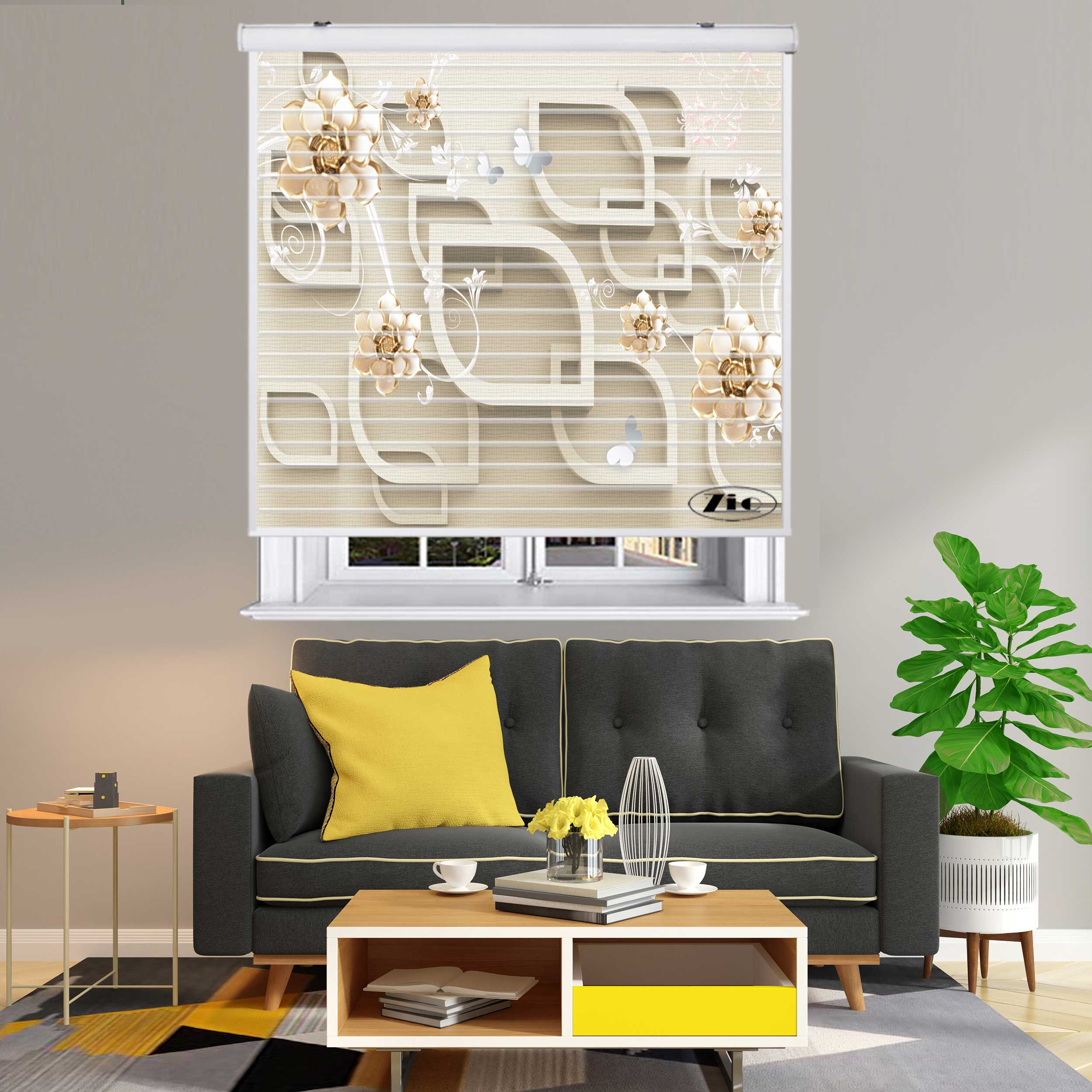 پرده زبرا زیو مدل سیلوئت 3D1294 سایز 150x150 سانتی متر