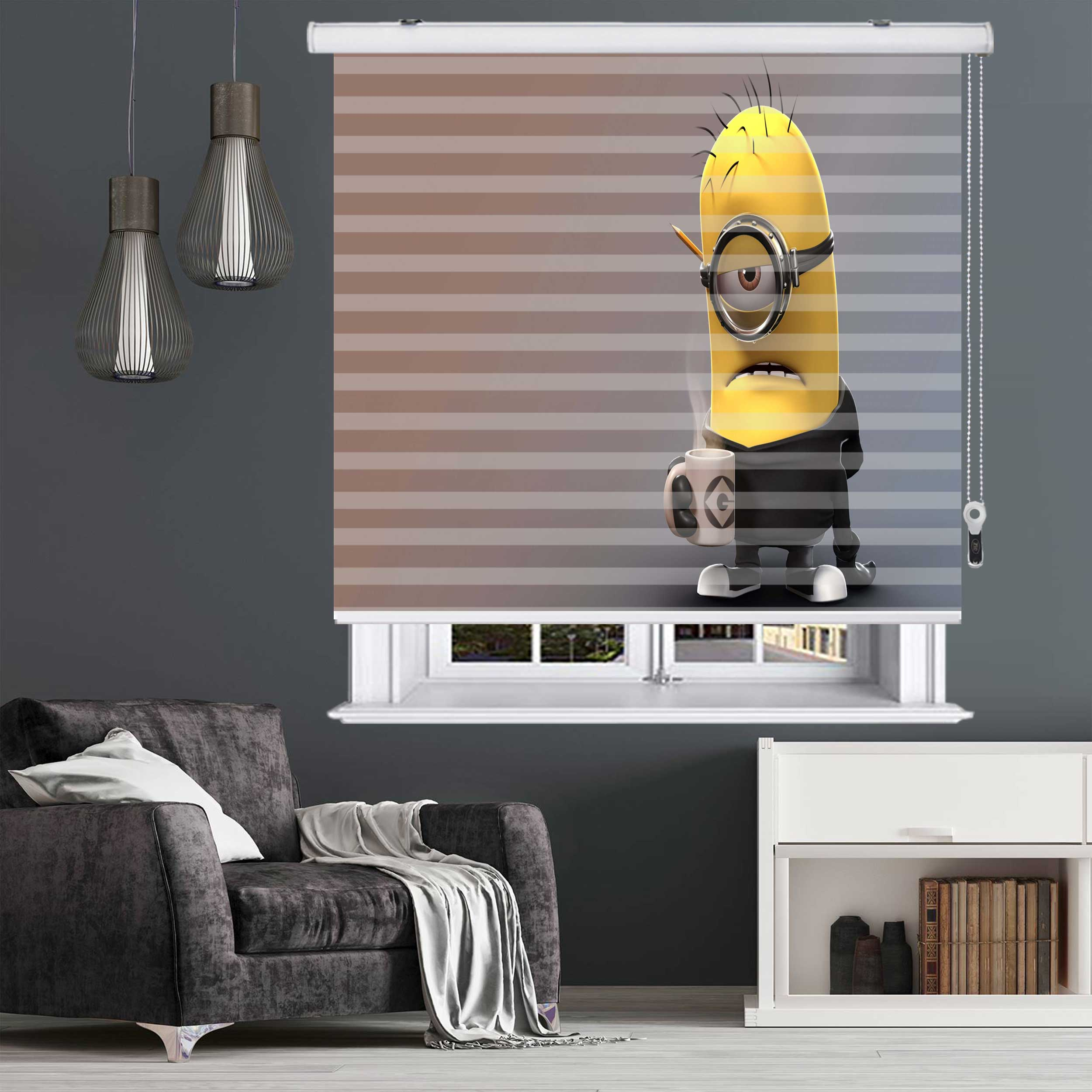 پرده زبرا زیو مدل مینیون ها k3107 سایز 150x150 سانتی متر