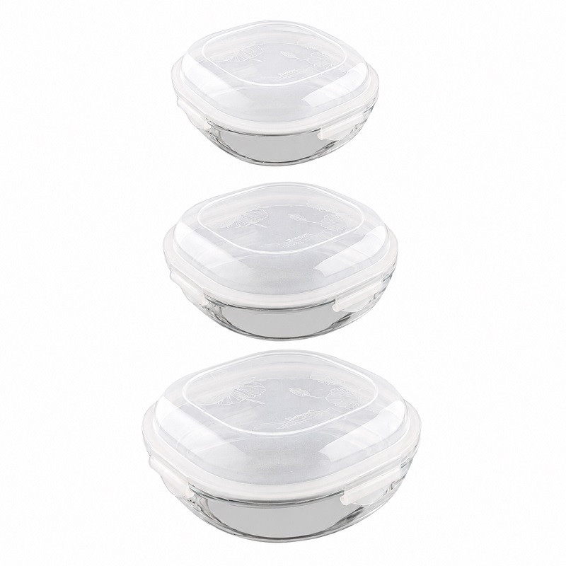 ظرف نگهدارنده با بدنه شیشه ای لیمون مدل HS2471 مجمعه 3 عددی مناسب برای قرار دادن در یخچال و فریزر و مایکروویو