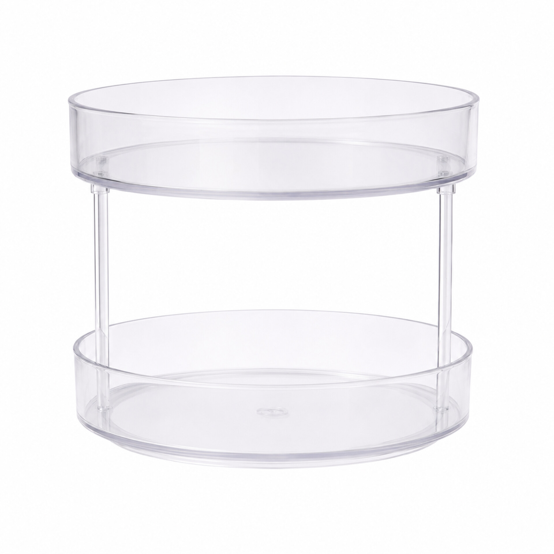 استند نظم‌دهنده رومیزی لیمون مدل دوطبقه گرد با قابلیت چرخش، ابعاد 30×22×22 سانتی‌متر، جنس پلاستیک شفاف مناسب لوازم بهداشتی